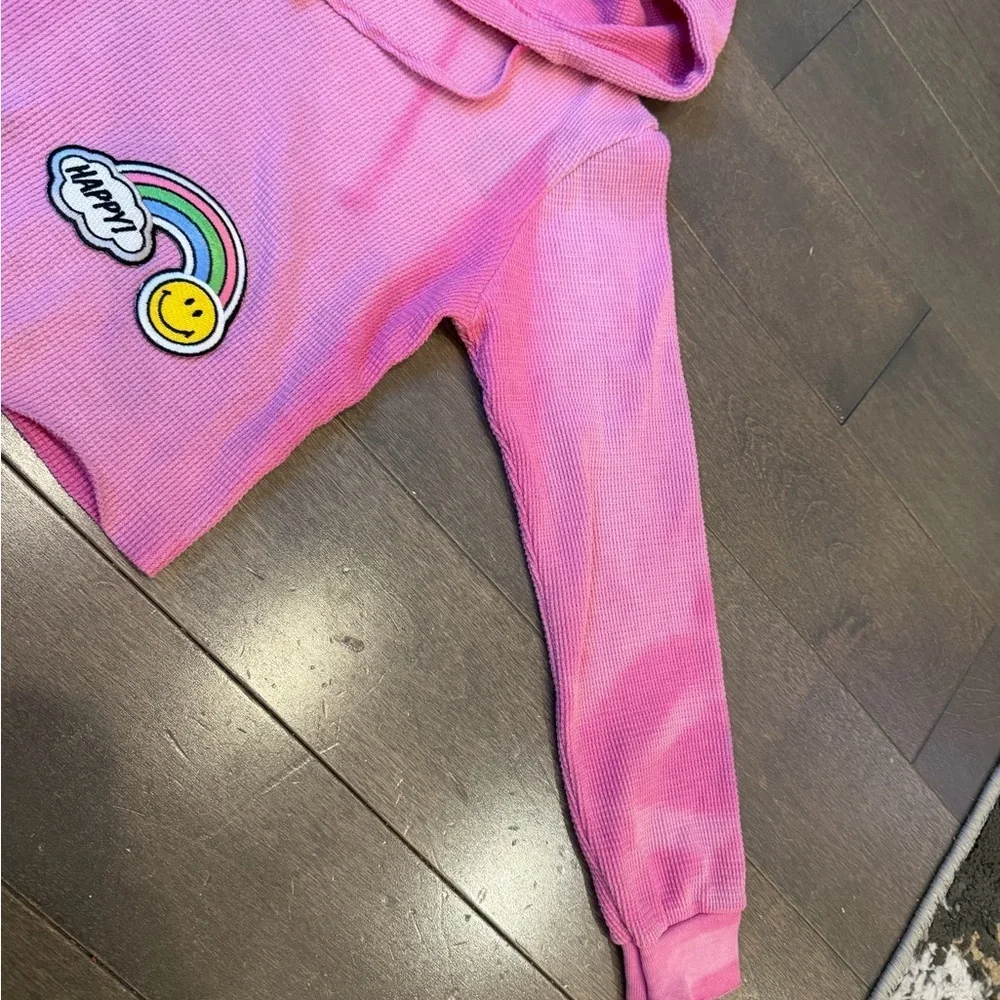Lucy Pink Hoodie with Rainbow Smiley Patches